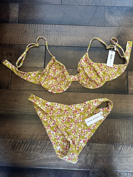 RESA Other - RESA Olive Green Floral Underwire Bikini Set with Pink & White Blossoms